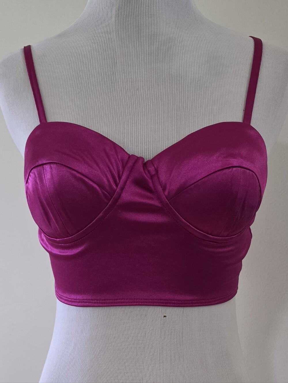 Fuchsia Satin Bralette Crop Top